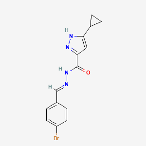 B2476557 (E)-N'-(4-bromobenzylidene)-3-cyclopropyl-1H-pyrazole-5-carbohydrazide CAS No. 306302-22-7