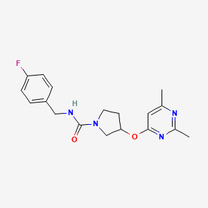 molecular formula C18H21FN4O2 B2476586 3-[(2,6-dimethylpyrimidin-4-yl)oxy]-N-[(4-fluorophenyl)methyl]pyrrolidine-1-carboxamide CAS No. 2097934-42-2