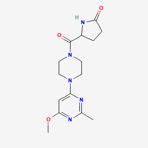 molecular formula C15H21N5O3 B2476594 5-(4-(6-Methoxy-2-methylpyrimidin-4-yl)piperazine-1-carbonyl)pyrrolidin-2-one CAS No. 1257546-32-9