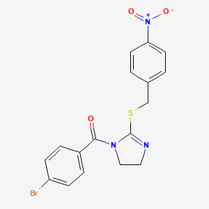 molecular formula C17H14BrN3O3S B2476595 (4-溴苯基)-[2-[(4-硝基苯基)甲硫基]-4,5-二氢咪唑-1-基]甲苯酮 CAS No. 851802-36-3