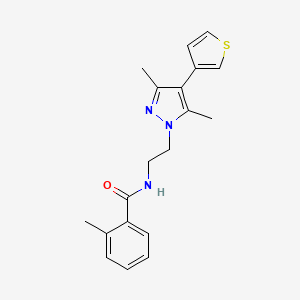 molecular formula C19H21N3OS B2476598 N-(2-(3,5-dimethyl-4-(thiophen-3-yl)-1H-pyrazol-1-yl)ethyl)-2-methylbenzamide CAS No. 2034556-34-6