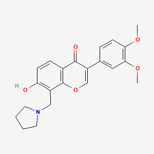 molecular formula C22H23NO5 B2476602 3-(3,4-dimethoxyphenyl)-7-hydroxy-8-(pyrrolidin-1-ylmethyl)-4H-chromen-4-one CAS No. 637753-19-6