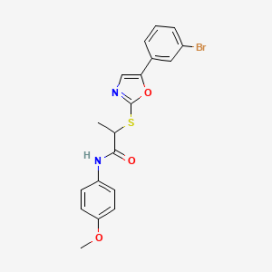 molecular formula C19H17BrN2O3S B2476640 2-((5-(3-bromophenyl)oxazol-2-yl)thio)-N-(4-methoxyphenyl)propanamide CAS No. 1040670-64-1