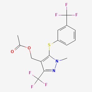 molecular formula C15H12F6N2O2S B2476647 (1-methyl-3-(trifluoromethyl)-5-{[3-(trifluoromethyl)phenyl]sulfanyl}-1H-pyrazol-4-yl)methyl acetate CAS No. 957010-42-3