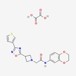 molecular formula C21H20N4O8S B2476657 N-(2,3-二氢苯并[b][1,4]二氧杂环-6-基)-2-(3-(3-(噻吩-3-基)-1,2,4-恶二唑-5-基)氮杂环丁烷-1-基)乙酰胺草酸盐 CAS No. 1396810-14-2