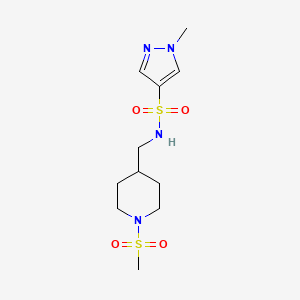 molecular formula C11H20N4O4S2 B2476659 1-甲基-N-((1-(甲基磺酰基)哌啶-4-基)甲基)-1H-吡唑-4-磺酰胺 CAS No. 1796961-25-5