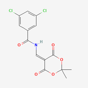 molecular formula C14H11Cl2NO5 B2476666 3,5-dichloro-N-[(2,2-dimethyl-4,6-dioxo-1,3-dioxan-5-yliden)methyl]benzenecarboxamide CAS No. 477885-74-8
