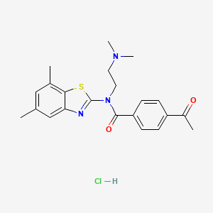 molecular formula C22H26ClN3O2S B2476667 4-acetyl-N-(2-(dimethylamino)ethyl)-N-(5,7-dimethylbenzo[d]thiazol-2-yl)benzamide hydrochloride CAS No. 1216481-97-8