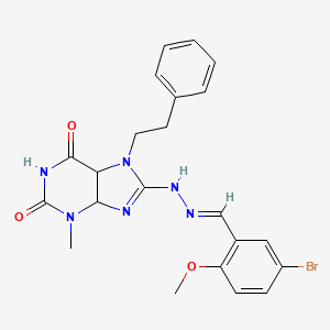 molecular formula C22H21BrN6O3 B2476673 8-[(E)-2-[(5-溴-2-甲氧基苯基)亚甲基]肼-1-基]-3-甲基-7-(2-苯乙基)-2,3,6,7-四氢-1H-嘌呤-2,6-二酮 CAS No. 949399-70-6