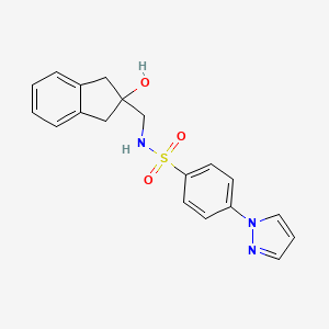 molecular formula C19H19N3O3S B2476675 N-((2-hydroxy-2,3-dihydro-1H-inden-2-yl)methyl)-4-(1H-pyrazol-1-yl)benzenesulfonamide CAS No. 2034595-85-0