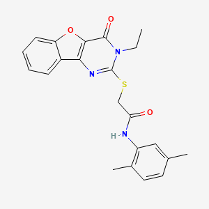 molecular formula C22H21N3O3S B2476683 N-(2,5-dimethylphenyl)-2-[(3-ethyl-4-oxo-3,4-dihydro[1]benzofuro[3,2-d]pyrimidin-2-yl)sulfanyl]acetamide CAS No. 923211-98-7