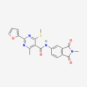 molecular formula C20H16N4O4S B2476696 2-(furan-2-yl)-4-methyl-N-(2-methyl-1,3-dioxo-2,3-dihydro-1H-isoindol-5-yl)-6-(methylsulfanyl)pyrimidine-5-carboxamide CAS No. 1241342-06-2