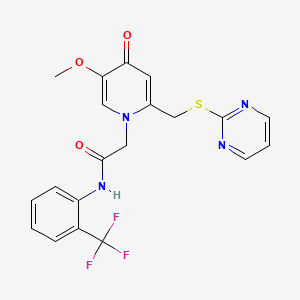 molecular formula C20H17F3N4O3S B2476733 2-(5-甲氧基-4-氧代-2-((嘧啶-2-硫基)甲基)吡啶-1(4H)-基)-N-(2-(三氟甲基)苯基)乙酰胺 CAS No. 1005302-52-2