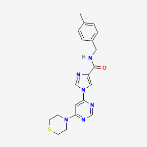 molecular formula C20H22N6OS B2476736 N~4~-(4-甲基苄基)-1-[6-(1,4-噻嗪烷-4-基)-4-嘧啶基]-1H-咪唑-4-甲酰胺 CAS No. 1251560-80-1