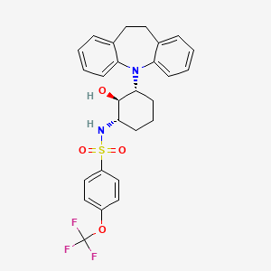 molecular formula C27H27F3N2O4S B2476750 N-[(1S,2S,3R)-3-(5,6-Dihydrobenzo[b][1]benzazepin-11-yl)-2-hydroxycyclohexyl]-4-(trifluoromethoxy)benzenesulfonamide CAS No. 1809068-70-9