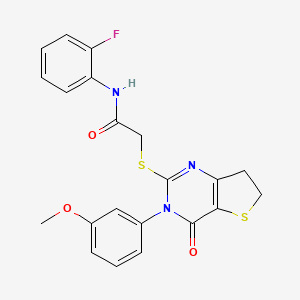 molecular formula C21H18FN3O3S2 B2476762 N-(2-fluorophenyl)-2-((3-(3-methoxyphenyl)-4-oxo-3,4,6,7-tetrahydrothieno[3,2-d]pyrimidin-2-yl)thio)acetamide CAS No. 877654-98-3