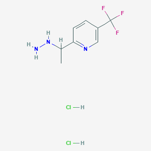 molecular formula C8H12Cl2F3N3 B2476770 2-(1-Hydrazinylethyl)-5-(trifluoromethyl)pyridine dihydrochloride CAS No. 2126162-06-7