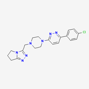molecular formula C20H22ClN7 B2476771 3-[[4-[6-(4-Chlorophenyl)pyridazin-3-yl]piperazin-1-yl]methyl]-6,7-dihydro-5H-pyrrolo[2,1-c][1,2,4]triazole CAS No. 2380087-16-9
