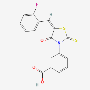 molecular formula C17H10FNO3S2 B2476784 3-[(5E)-5-[(2-fluorophenyl)methylidene]-4-oxo-2-sulfanylidene-1,3-thiazolidin-3-yl]benzoic acid CAS No. 461684-21-9