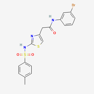 molecular formula C18H16BrN3O3S2 B2476816 N-(3-bromophenyl)-2-(2-(4-methylphenylsulfonamido)thiazol-4-yl)acetamide CAS No. 922047-43-6