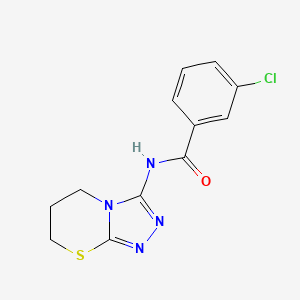 molecular formula C12H11ClN4OS B2476838 3-chloro-N-(6,7-dihydro-5H-[1,2,4]triazolo[3,4-b][1,3]thiazin-3-yl)benzamide CAS No. 946293-57-8