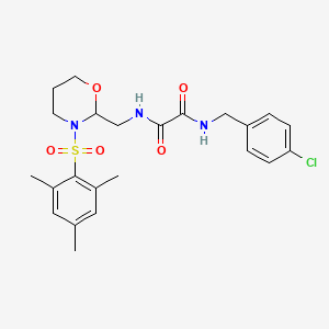 molecular formula C23H28ClN3O5S B2476840 N1-(4-chlorobenzyl)-N2-((3-(mesitylsulfonyl)-1,3-oxazinan-2-yl)methyl)oxalamide CAS No. 872975-78-5
