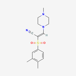 molecular formula C16H21N3O2S B2476856 (E)-2-((3,4-dimethylphenyl)sulfonyl)-3-(4-methylpiperazin-1-yl)acrylonitrile CAS No. 885186-07-2