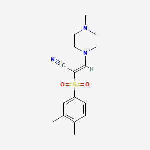 molecular formula C16H21N3O2S B2476856 (E)-2-((3,4-二甲苯基)磺酰基)-3-(4-甲基哌嗪-1-基)丙烯腈 CAS No. 885186-07-2