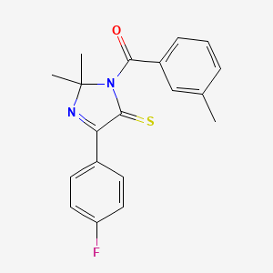 molecular formula C19H17FN2OS B2476863 (4-(4-fluorophenyl)-2,2-dimethyl-5-thioxo-2,5-dihydro-1H-imidazol-1-yl)(m-tolyl)methanone CAS No. 1223939-80-7