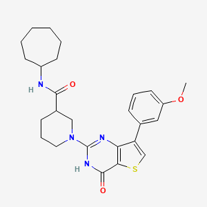 molecular formula C26H32N4O3S B2476882 N-cycloheptyl-1-[7-(3-methoxyphenyl)-4-oxo-3,4-dihydrothieno[3,2-d]pyrimidin-2-yl]piperidine-3-carboxamide CAS No. 1251606-61-7