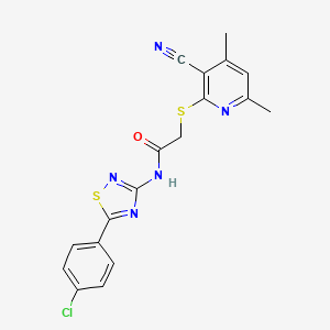molecular formula C18H14ClN5OS2 B2476885 N-[5-(4-chlorophenyl)-1,2,4-thiadiazol-3-yl]-2-(3-cyano-4,6-dimethylpyridin-2-yl)sulfanylacetamide CAS No. 690961-41-2