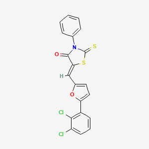 molecular formula C20H11Cl2NO2S2 B2476886 (Z)-5-((5-(2,3-dichlorophenyl)furan-2-yl)methylene)-3-phenyl-2-thioxothiazolidin-4-one CAS No. 312926-07-1