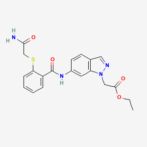 molecular formula C20H20N4O4S B2476895 Ethyl 2-[6-[[2-(2-amino-2-oxoethyl)sulfanylbenzoyl]amino]indazol-1-yl]acetate CAS No. 2413899-89-3