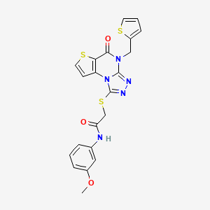 molecular formula C21H17N5O3S3 B2476928 N-(3-甲氧基苯基)-2-((5-氧代-4-(噻吩-2-基甲基)-4,5-二氢噻吩并[2,3-e][1,2,4]三唑并[4,3-a]嘧啶-1-基)硫代)乙酰胺 CAS No. 1243025-41-3