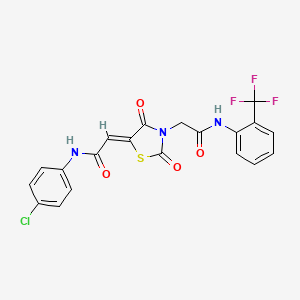 molecular formula C20H13ClF3N3O4S B2476954 (Z)-N-(4-氯苯基)-2-(2,4-二氧代-3-(2-氧代-2-((2-(三氟甲基)苯基)氨基)乙基)噻唑烷-5-亚烷基)乙酰胺 CAS No. 867041-34-7