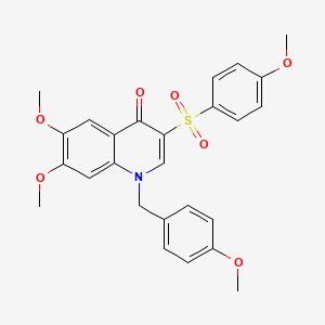 molecular formula C26H25NO7S B2476957 6,7-dimethoxy-1-(4-methoxybenzyl)-3-((4-methoxyphenyl)sulfonyl)quinolin-4(1H)-one CAS No. 895639-45-9