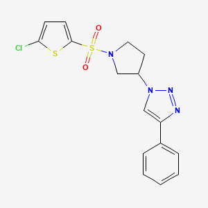 molecular formula C16H15ClN4O2S2 B2476968 1-(1-((5-chlorothiophen-2-yl)sulfonyl)pyrrolidin-3-yl)-4-phenyl-1H-1,2,3-triazole CAS No. 2034354-66-8