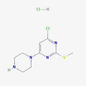 molecular formula C9H14Cl2N4S B2476972 盐酸4-氯-2-(甲硫基)-6-(哌嗪-1-基)嘧啶 CAS No. 1261231-26-8