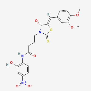 molecular formula C22H21N3O7S2 B2477002 4-[(5Z)-5-[(3,4-二甲氧基苯基)亚甲基]-4-氧代-2-硫代亚撑-1,3-噻唑烷-3-基]-N-(2-羟基-4-硝基苯基)丁酰胺 CAS No. 681833-70-5