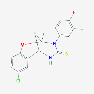 molecular formula C18H16ClFN2OS B2477029 8-chloro-3-(4-fluoro-3-methylphenyl)-2-methyl-5,6-dihydro-2H-2,6-methanobenzo[g][1,3,5]oxadiazocine-4(3H)-thione CAS No. 1019137-34-8