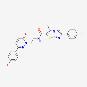 molecular formula C25H19F2N5O2S B2477034 6-(4-fluorophenyl)-N-(2-(3-(4-fluorophenyl)-6-oxopyridazin-1(6H)-yl)ethyl)-3-methylimidazo[2,1-b]thiazole-2-carboxamide CAS No. 1219904-22-9
