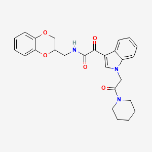 molecular formula C26H27N3O5 B2477059 N-(2,3-二氢-1,4-苯并二噁英-3-基甲基)-2-氧代-2-[1-(2-氧代-2-哌啶-1-基乙基)吲哚-3-基]乙酰胺 CAS No. 872862-40-3
