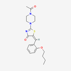 molecular formula C20H25N3O3S B2477088 (E)-2-(4-acetylpiperazin-1-yl)-5-(2-butoxybenzylidene)thiazol-4(5H)-one CAS No. 370851-42-6