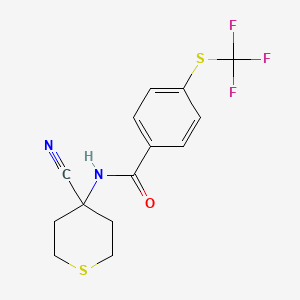 molecular formula C14H13F3N2OS2 B2477101 N-(4-cyanothian-4-yl)-4-[(trifluoromethyl)sulfanyl]benzamide CAS No. 1427928-56-0