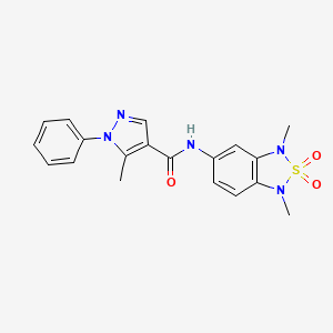 molecular formula C19H19N5O3S B2477106 N-(1,3-dimethyl-2,2-dioxido-1,3-dihydrobenzo[c][1,2,5]thiadiazol-5-yl)-5-methyl-1-phenyl-1H-pyrazole-4-carboxamide CAS No. 2034336-89-3