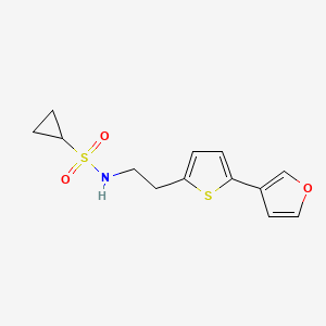 molecular formula C13H15NO3S2 B2477117 N-(2-(5-(フラン-3-イル)チオフェン-2-イル)エチル)シクロプロパンスルホンアミド CAS No. 2034255-58-6