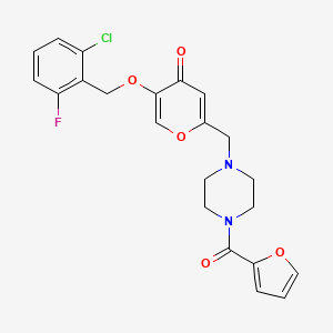 molecular formula C22H20ClFN2O5 B2477155 5-((2-chloro-6-fluorobenzyl)oxy)-2-((4-(furan-2-carbonyl)piperazin-1-yl)methyl)-4H-pyran-4-one CAS No. 898465-52-6