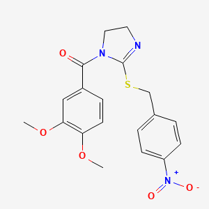molecular formula C19H19N3O5S B2477160 (3,4-Dimethoxyphenyl)-[2-[(4-nitrophenyl)methylsulfanyl]-4,5-dihydroimidazol-1-yl]methanone CAS No. 851802-24-9