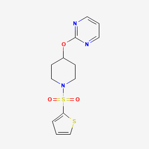 molecular formula C13H15N3O3S2 B2477165 2-((1-(噻吩-2-磺酰基)哌啶-4-基)氧基)嘧啶 CAS No. 1421529-29-4