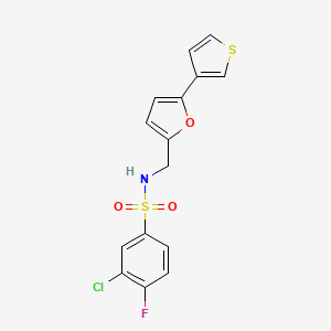 molecular formula C15H11ClFNO3S2 B2477167 3-chloro-4-fluoro-N-((5-(thiophène-3-yl)furanne-2-yl)méthyl)benzènesulfonamide CAS No. 2034595-94-1